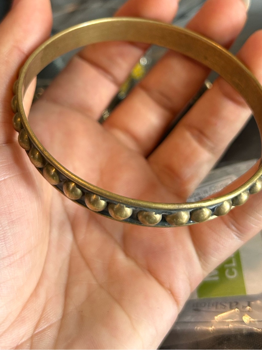 Antique Brass Beaded Cuff Bracelet - Women's Gold-Tone Accessory - Picture 2 of 3